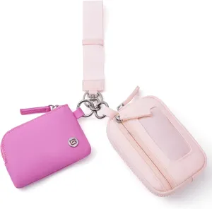 POIUGOYA Keychain Wristlet Wallet,Dual Pouch Wristlet Portable,Nylon RFID Coin Purse Small Wallet with key ring,ID Window