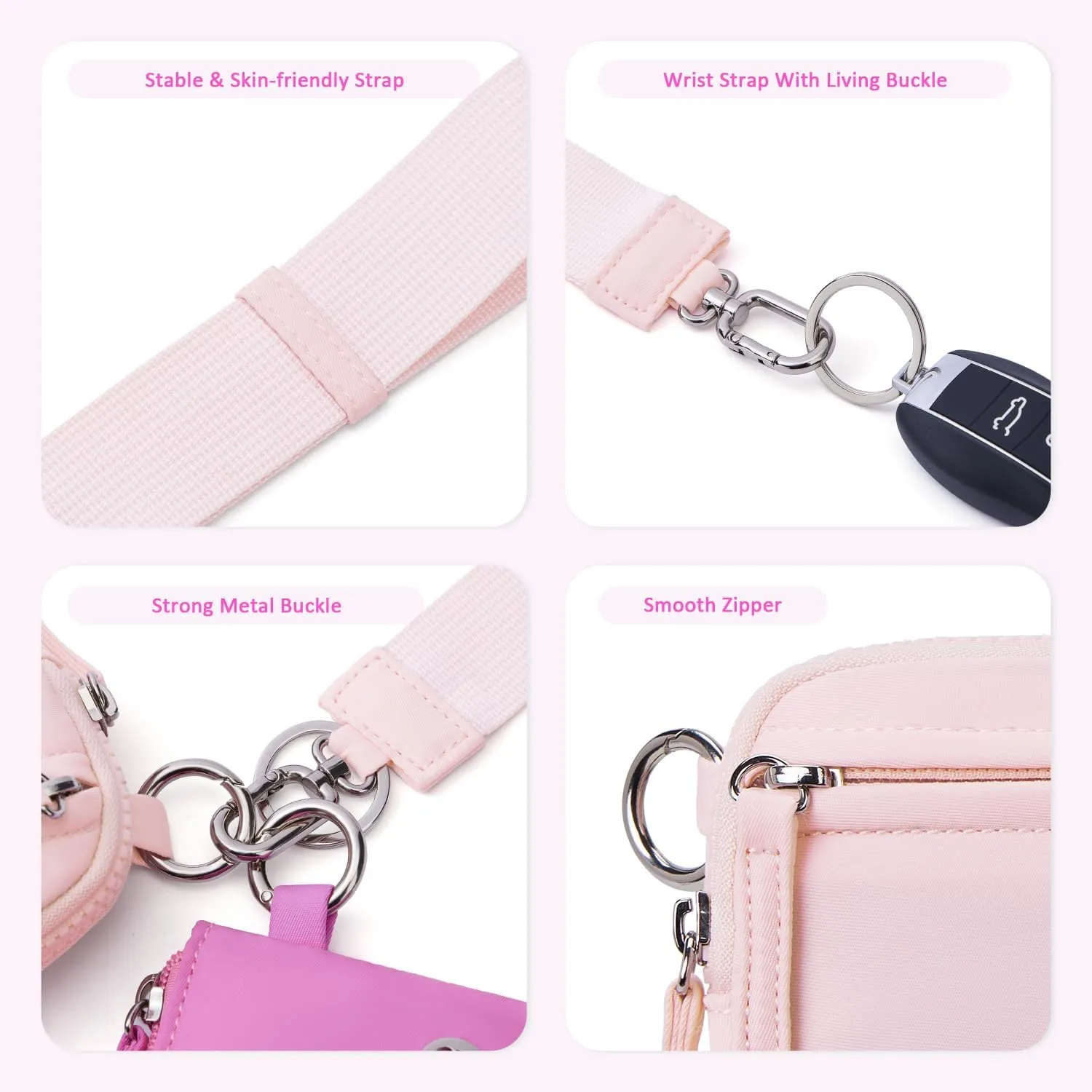 POIUGOYA Keychain Wristlet Wallet,Dual Pouch Wristlet Portable,Nylon RFID Coin Purse Small Wallet with key ring,ID Window