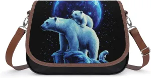 Polar Bear Mom in Spaces Crossbody Bags for Women Shoulder Bag Flap Handbags Leather Cross Body Purse