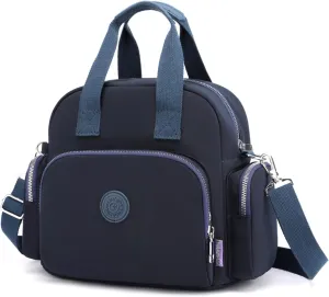 PORRASSO Women Backpack Fashion Shoulder Bag Multifunctional Daypack with USB Charging Port Handbag Nylon Crossbody Bag for Work Travel Dating Navy Blue
