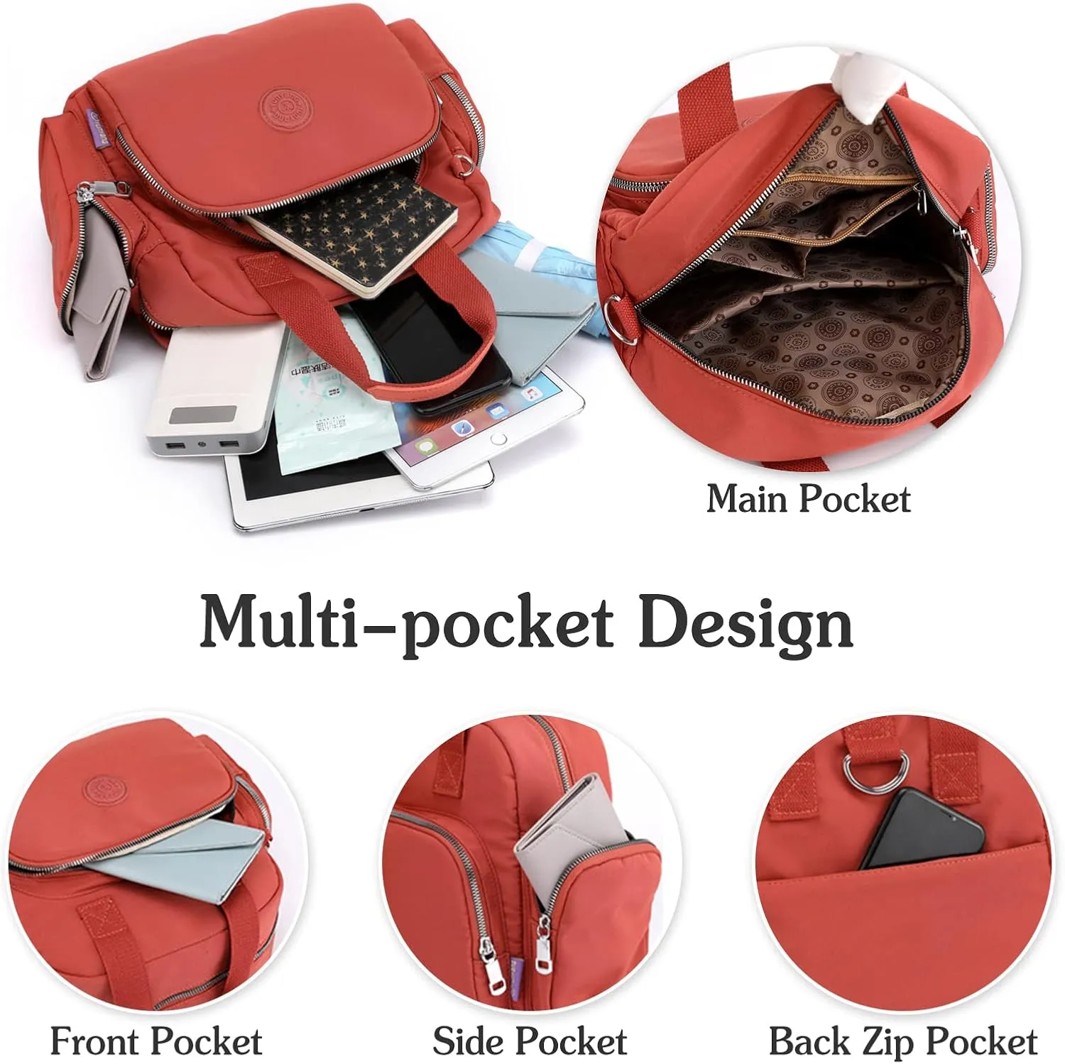 PORRASSO Women Backpack Fashion Shoulder Bag Multifunctional Daypack with USB Charging Port Handbag Nylon Crossbody Bag for Work Travel Dating Navy Blue