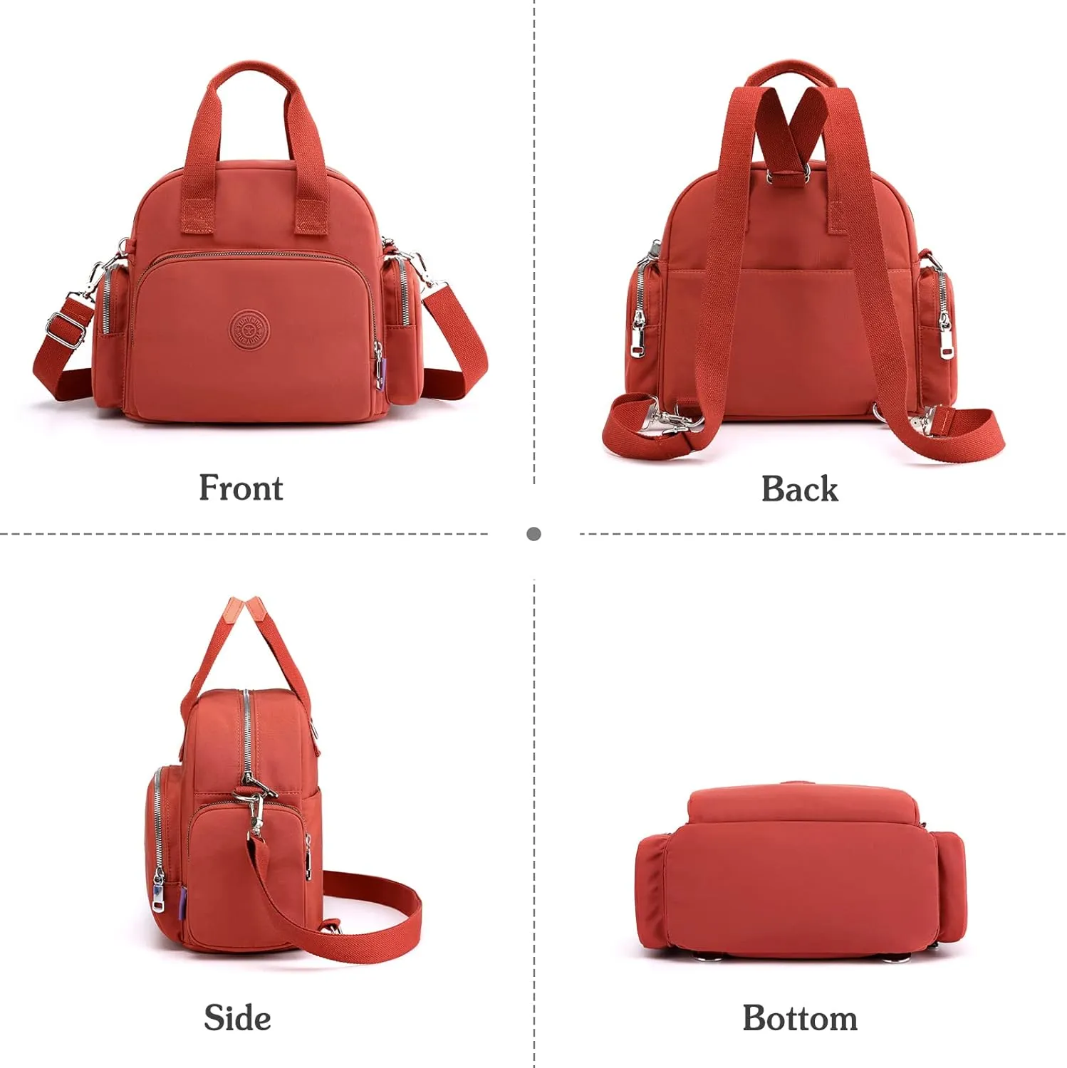 PORRASSO Women Backpack Fashion Shoulder Bag Multifunctional Daypack with USB Charging Port Handbag Nylon Crossbody Bag for Work Travel Dating Navy Blue