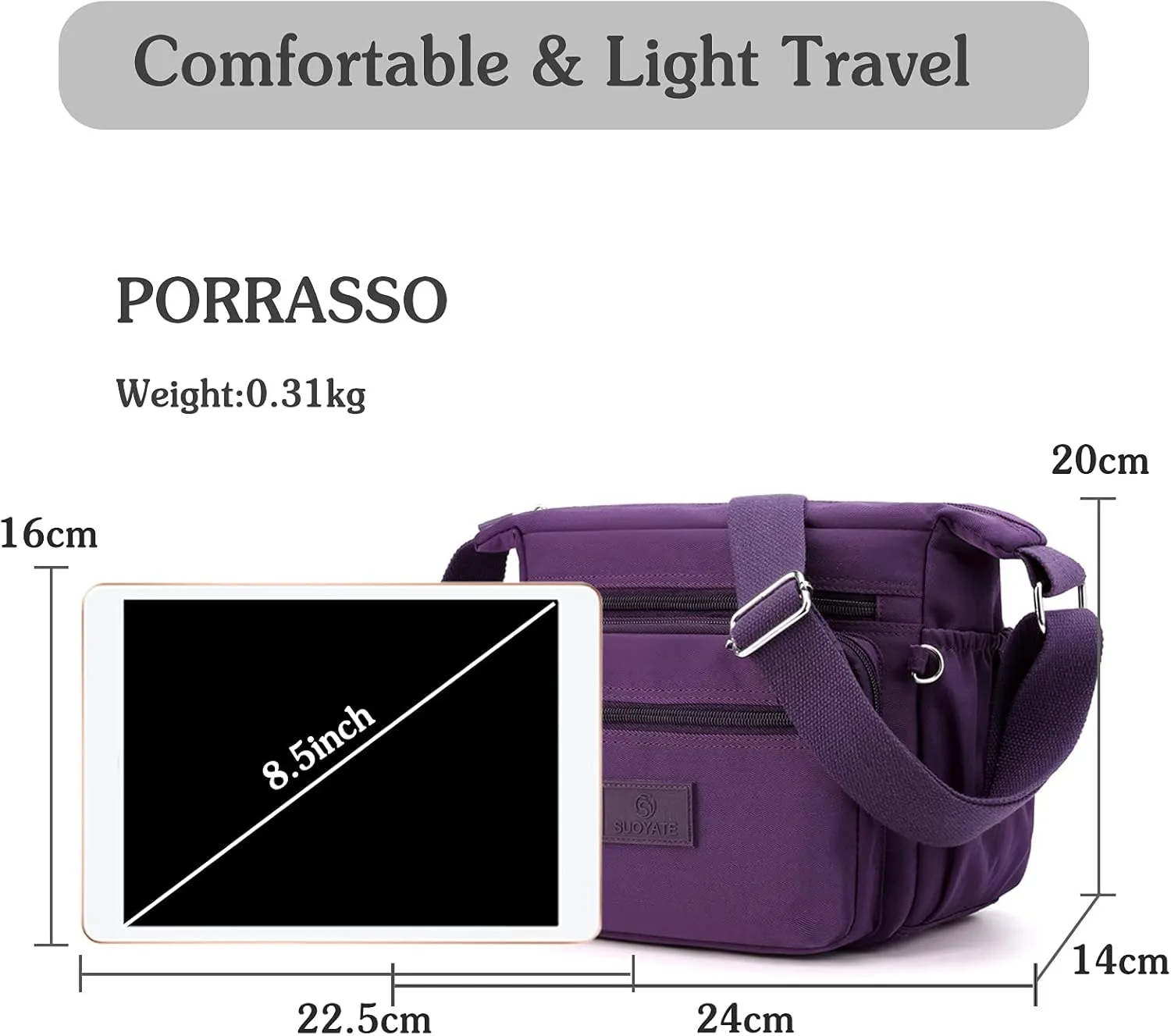 PORRASSO Women Crossbody Bag Casual Shoulder Bag Multi-pocket Messenger Bag