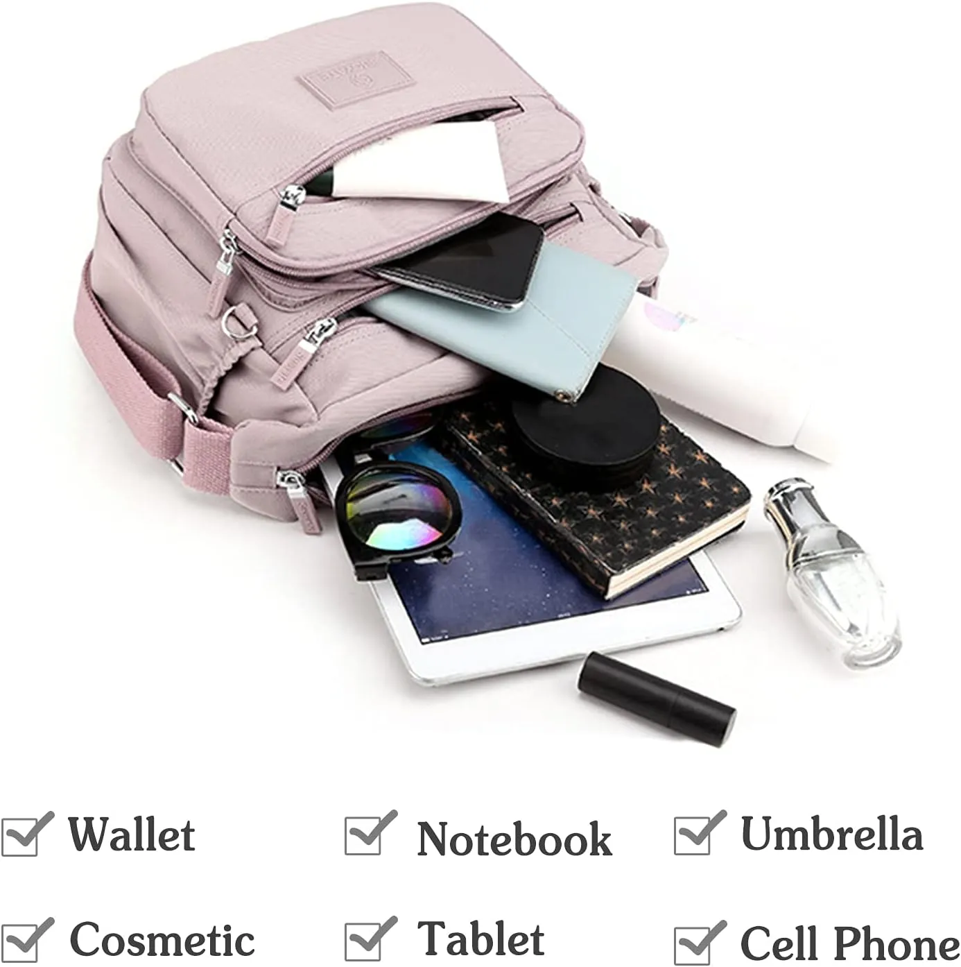 PORRASSO Women Crossbody Bag Casual Shoulder Bag Multi-pocket Messenger Bag