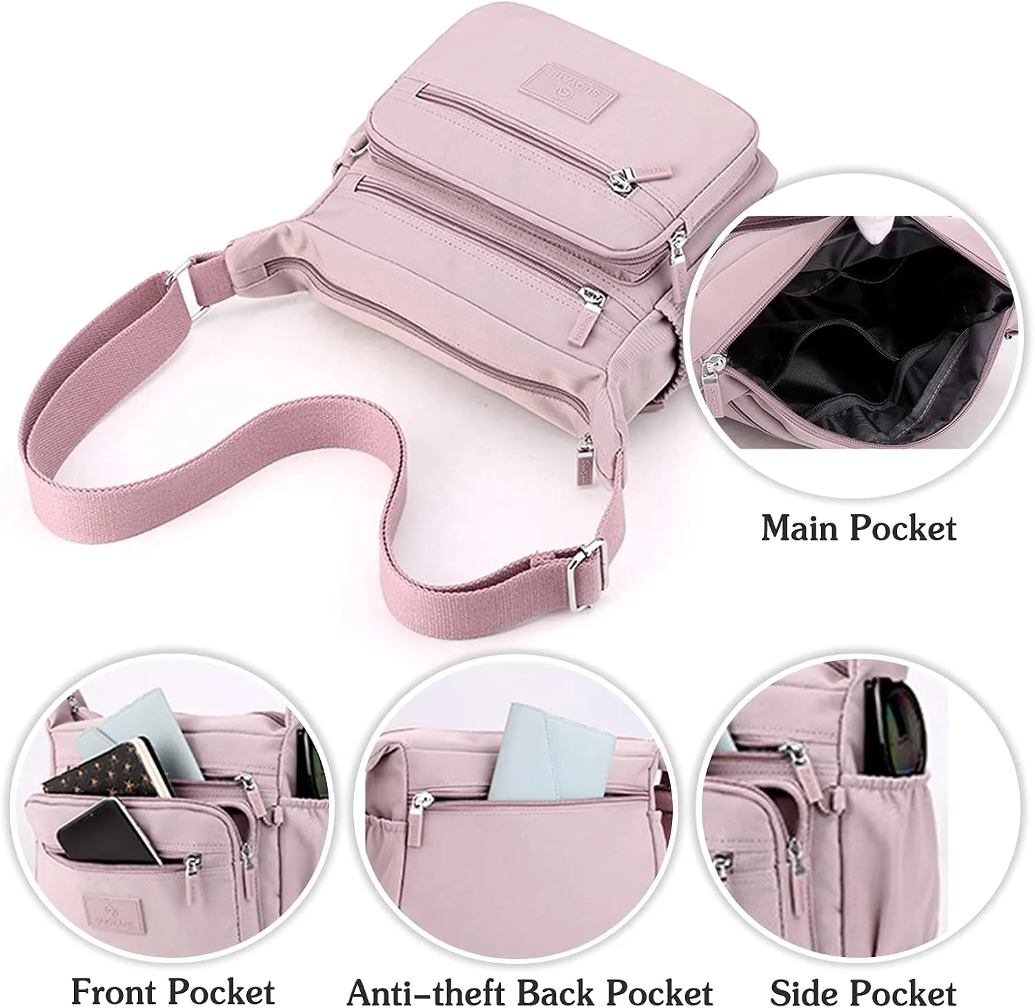 PORRASSO Women Crossbody Bag Casual Shoulder Bag Multi-pocket Messenger Bag