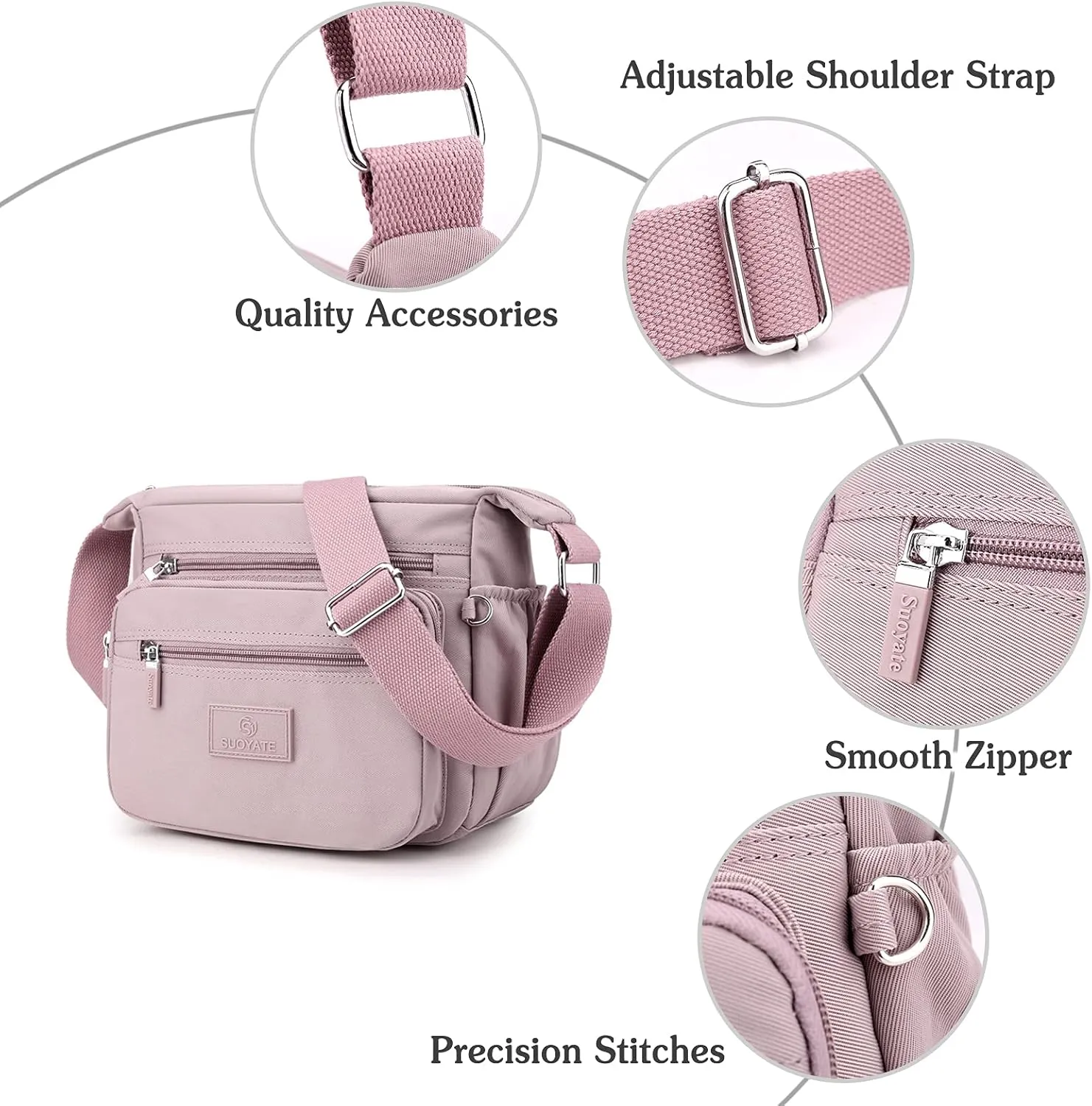 PORRASSO Women Crossbody Bag Casual Shoulder Bag Multi-pocket Messenger Bag