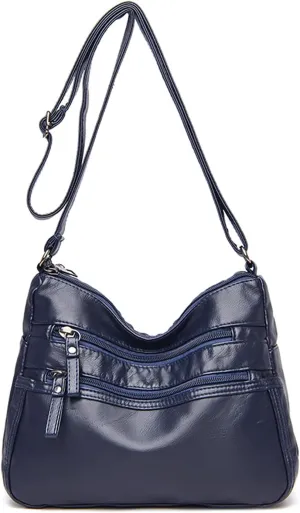 PORRASSO Women Crossbody Bag Multi-pocket Shoulder Bag Leather Waterproof