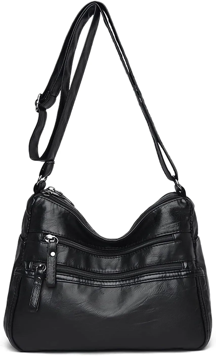 PORRASSO Women Crossbody Bag Multi-pocket Shoulder Bag Leather Waterproof