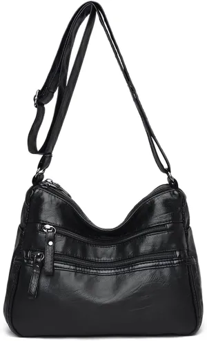 PORRASSO Women Crossbody Bag Multi-pocket Shoulder Bag Leather Waterproof