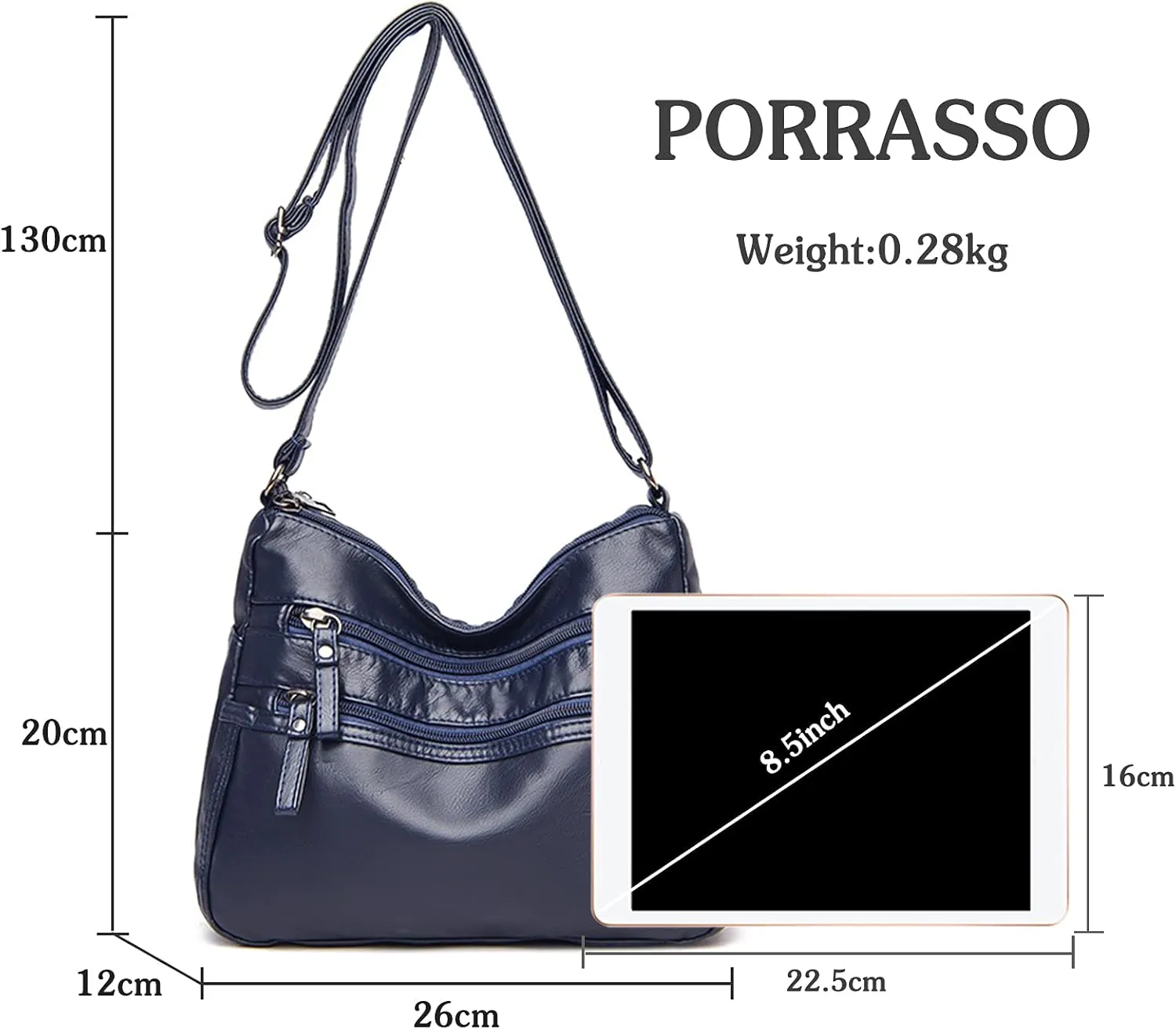 PORRASSO Women Crossbody Bag Multi-pocket Shoulder Bag Leather Waterproof