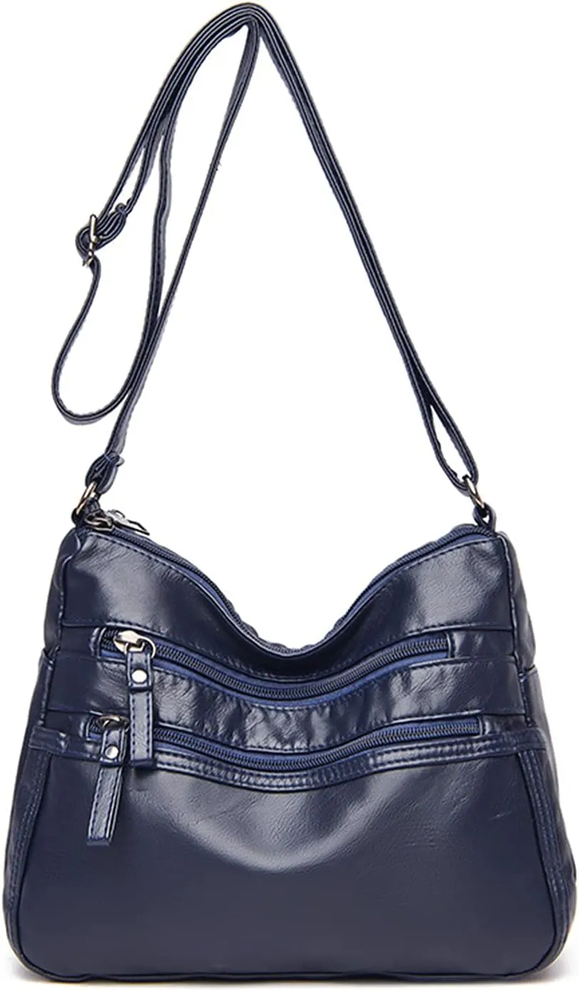 PORRASSO Women Crossbody Bag Multi-pocket Shoulder Bag Leather Waterproof