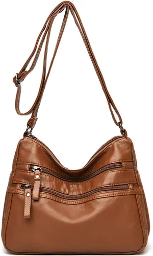PORRASSO Women Crossbody Bag Multi-pocket Shoulder Bag Leather Waterproof
