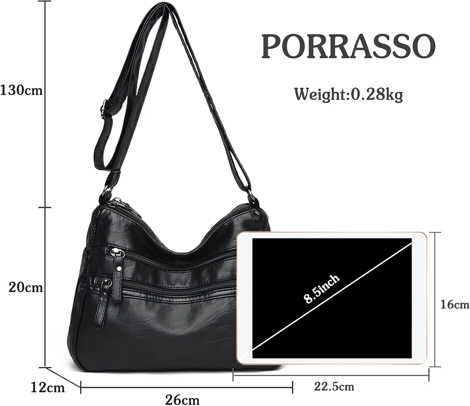 PORRASSO Women Crossbody Bag Multi-pocket Shoulder Bag Leather Waterproof