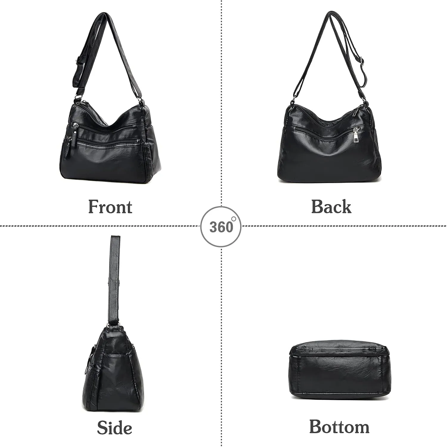 PORRASSO Women Crossbody Bag Multi-pocket Shoulder Bag Leather Waterproof