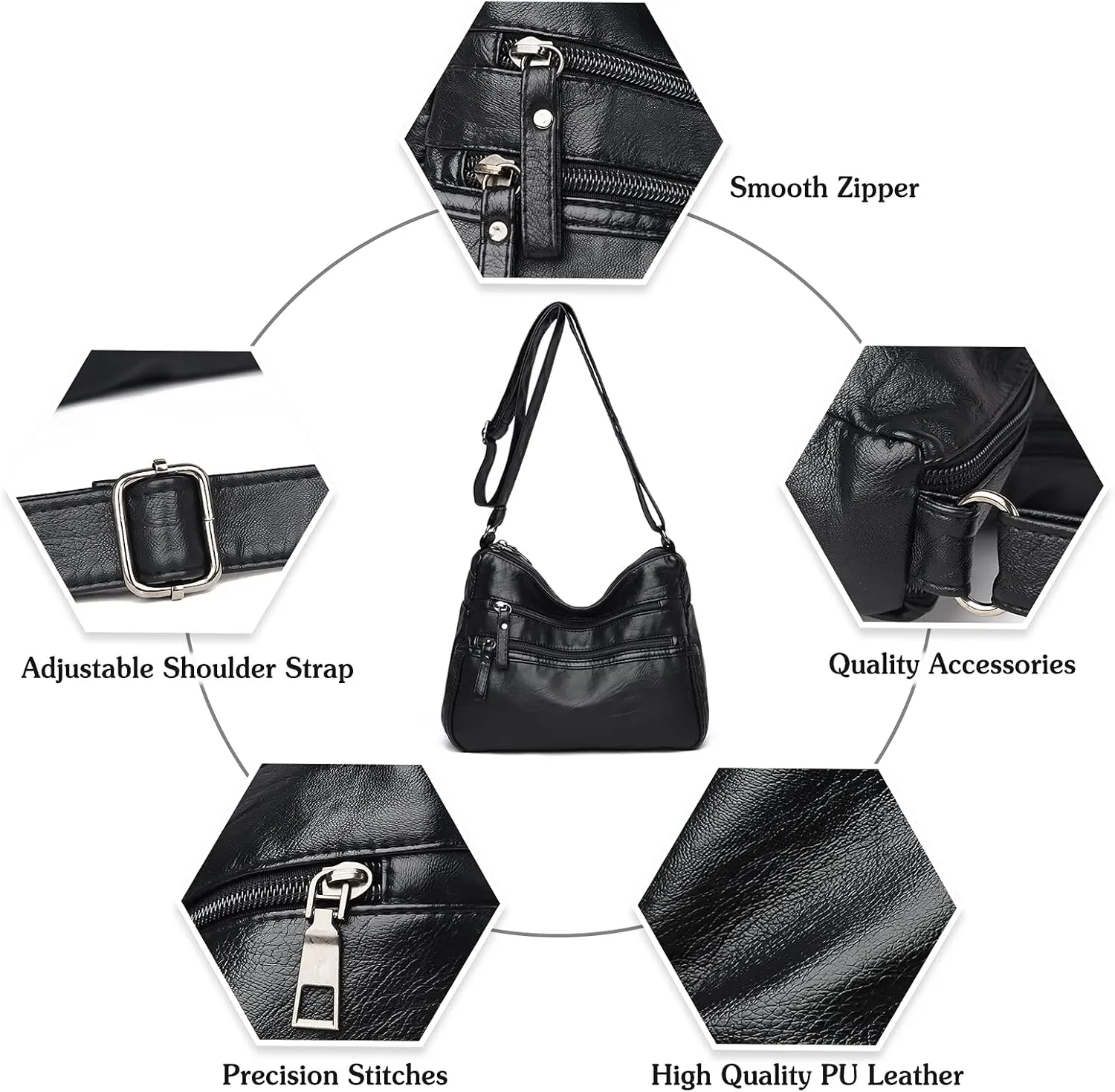PORRASSO Women Crossbody Bag Multi-pocket Shoulder Bag Leather Waterproof