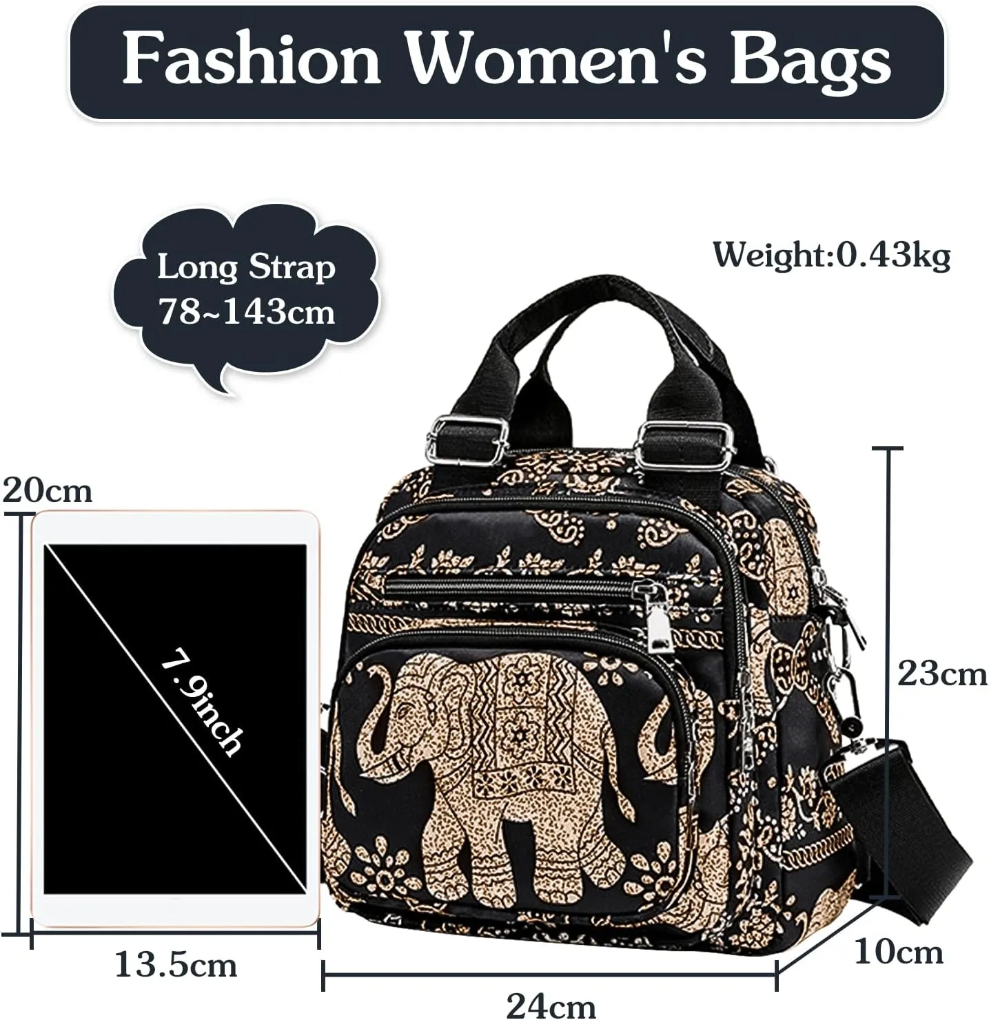 PORRASSO Women Crossbody Bag Small Backpack Casual Shoulder Bag Multi-pocket Daypack