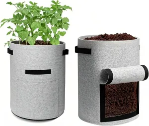 Potato Grow Bags with Access Flap, 2-Pack Garden Planter Bags, 10 Gallon Vegetable Growing Containers (Gray)