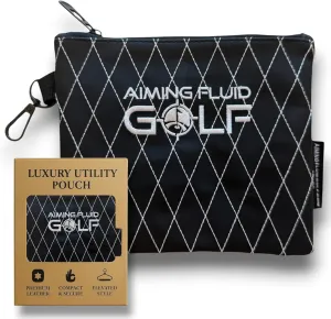 Premium Leather Golf/Travel Valuables Pouch – Luxury Zippered Utility Bag I Diamond Stitching I 360° Swivel Clip I Soft Interior for Golf Accessories & Travel Essentials (Black)