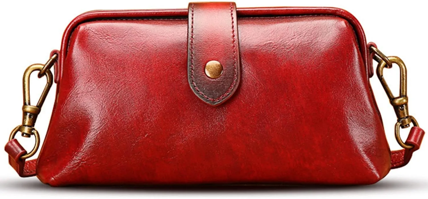 Premium Leather Retro Handmade Doctor Bag,Dr bag - retro handmade bag,Crossbody Unique Opening Small Vintage Phone Purse Handbags for Women (Red Wine)