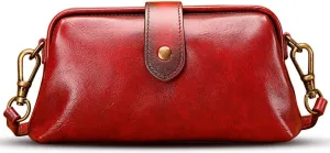 Premium Leather Retro Handmade Doctor Bag,Dr bag - retro handmade bag,Crossbody Unique Opening Small Vintage Phone Purse Handbags for Women (Red Wine)