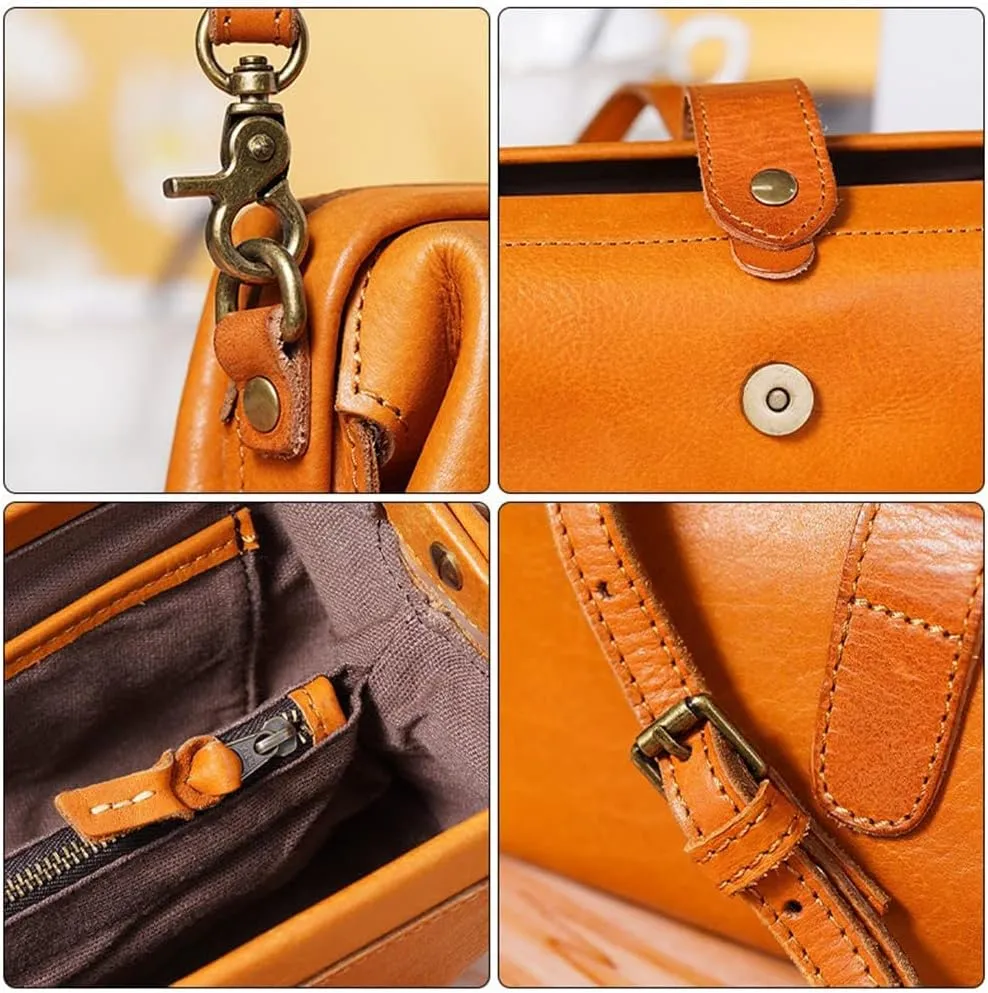 Premium Leather Retro Handmade Doctor Bag,Dr bag - retro handmade bag,Crossbody Unique Opening Small Vintage Phone Purse Handbags for Women (Red Wine)