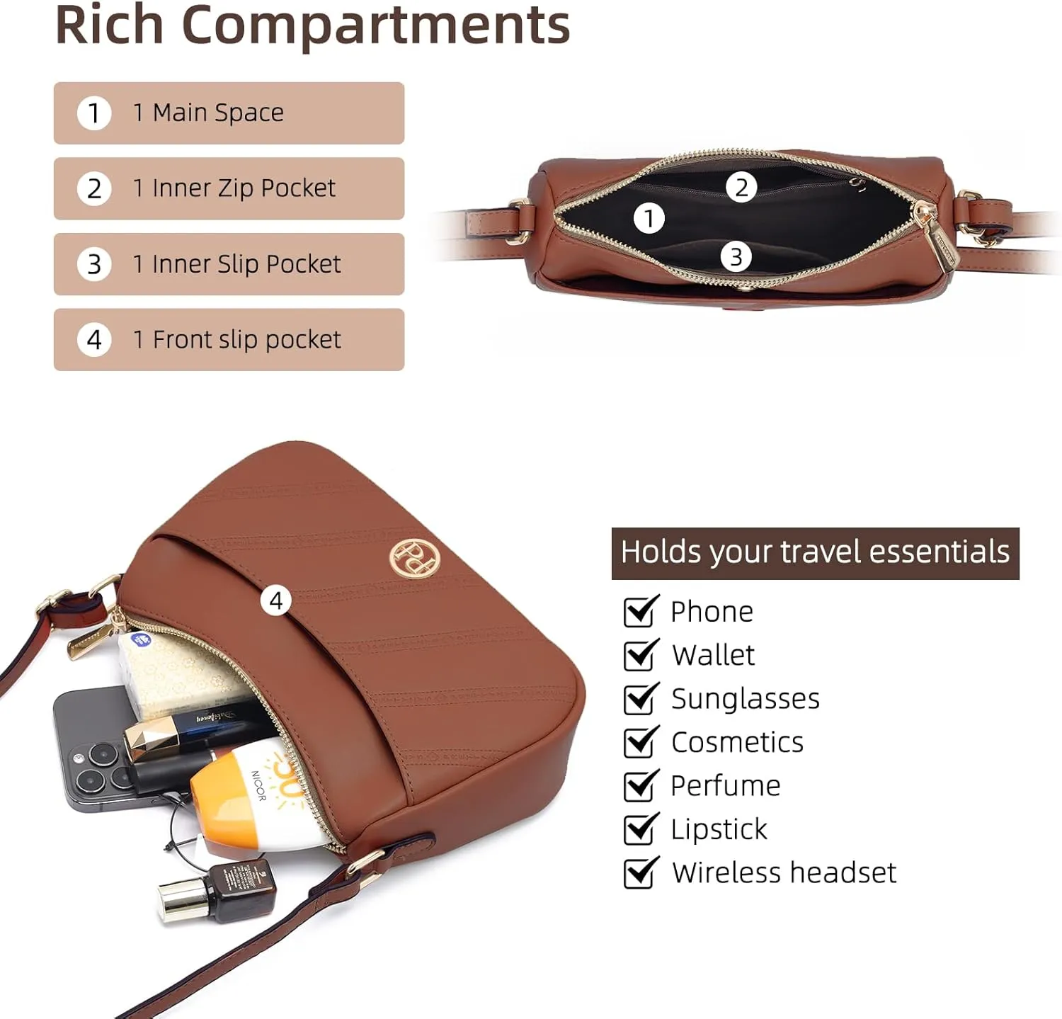 Prettyzys Women’s Shoulder Bag,Small Size Crossbody Bags，Vegan Leather Purses For Women With Adjustable Strap Handbags