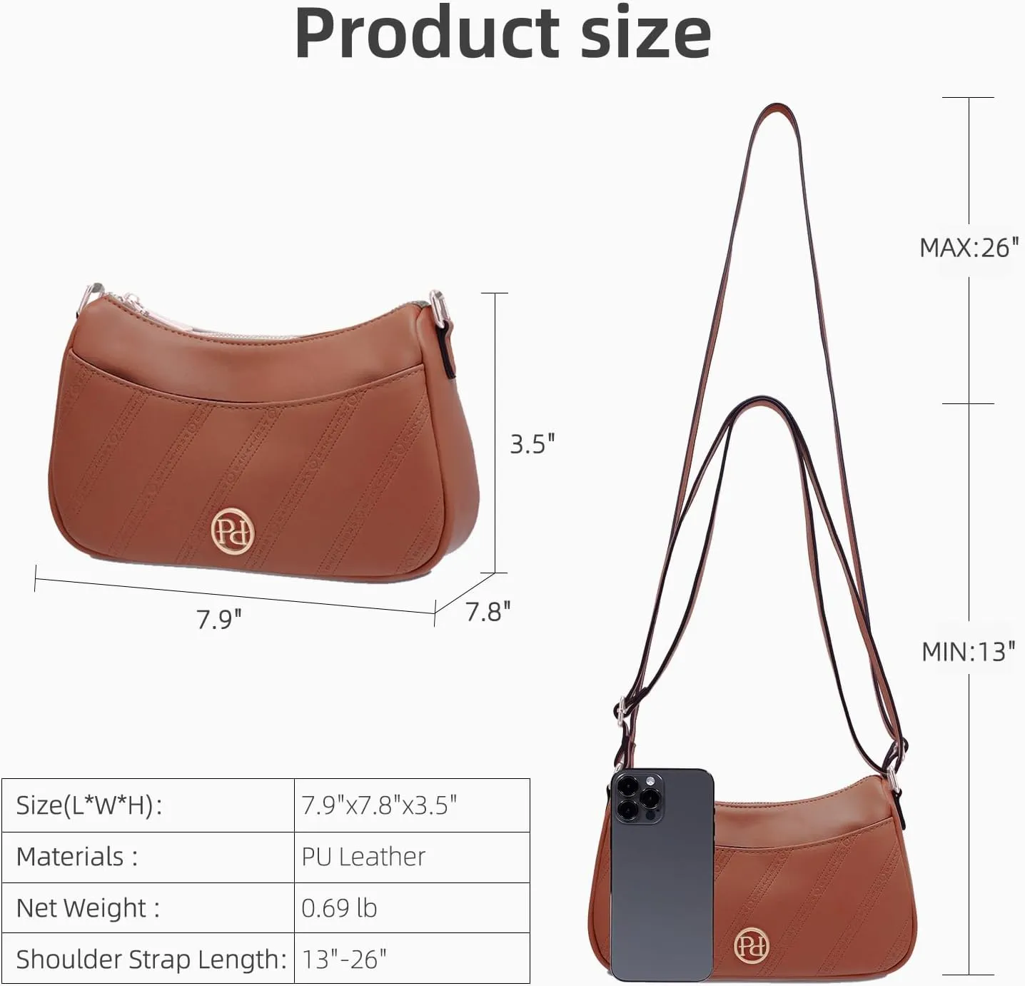 Prettyzys Women’s Shoulder Bag,Small Size Crossbody Bags，Vegan Leather Purses For Women With Adjustable Strap Handbags
