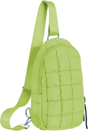 Puffer Small Sling Bag for Women Quilted Crossbody Purses Backpack Chest Bag Fanny Packs with Adjustable Strap Light Green