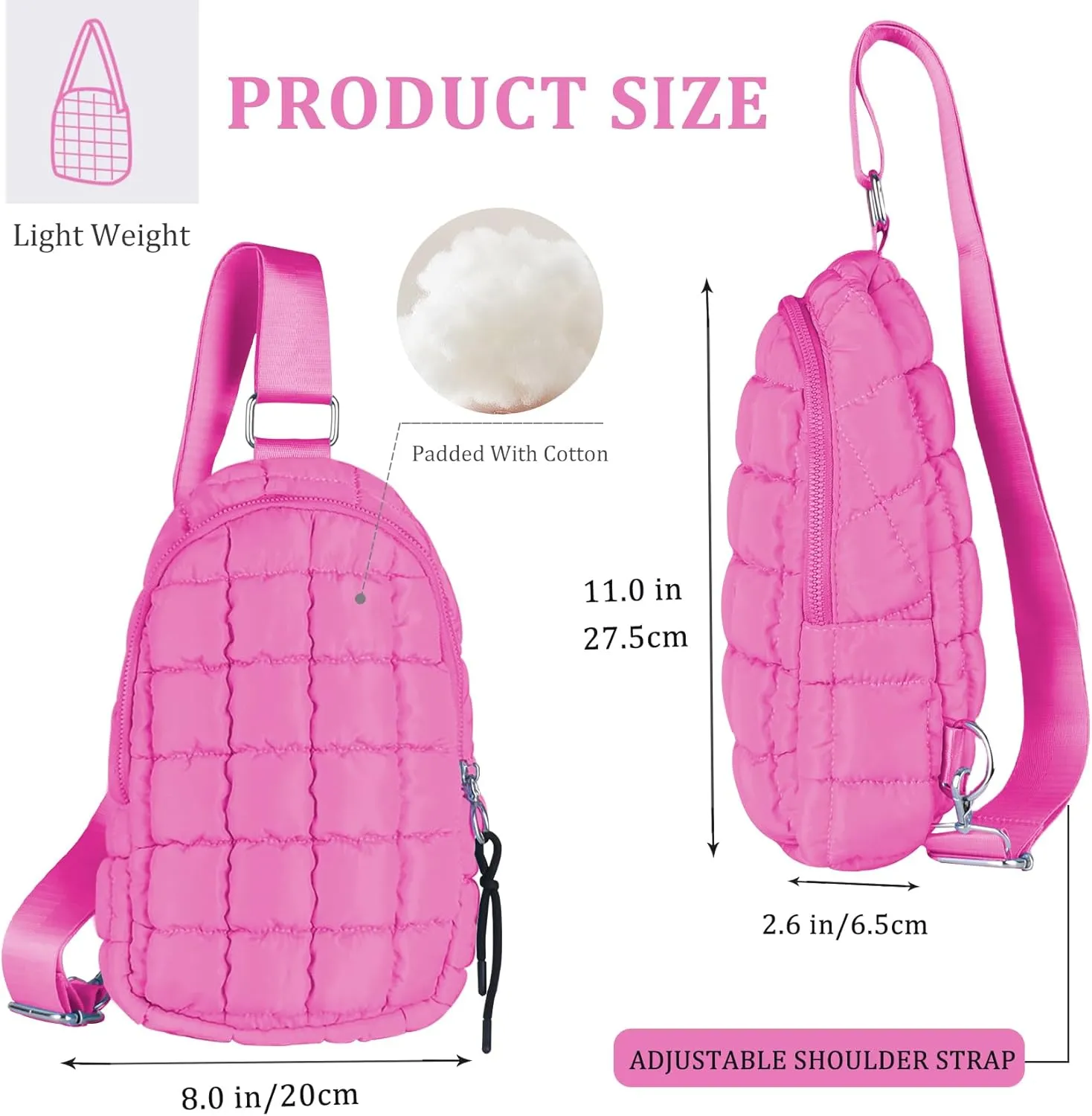Puffer Small Sling Bag for Women Quilted Crossbody Purses Backpack Chest Bag Fanny Packs with Adjustable Strap