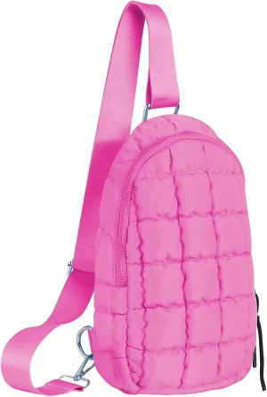 Puffer Small Sling Bag for Women Quilted Crossbody Purses Backpack Chest Bag Fanny Packs with Adjustable Strap