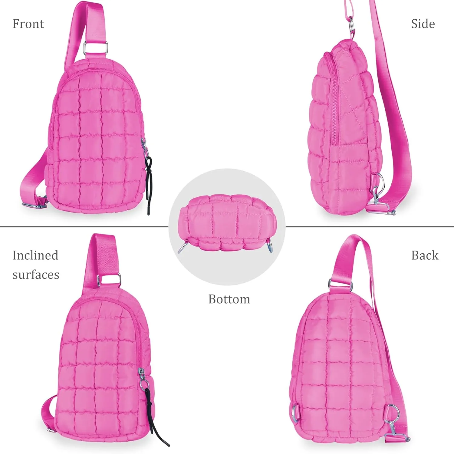 Puffer Small Sling Bag for Women Quilted Crossbody Purses Backpack Chest Bag Fanny Packs with Adjustable Strap