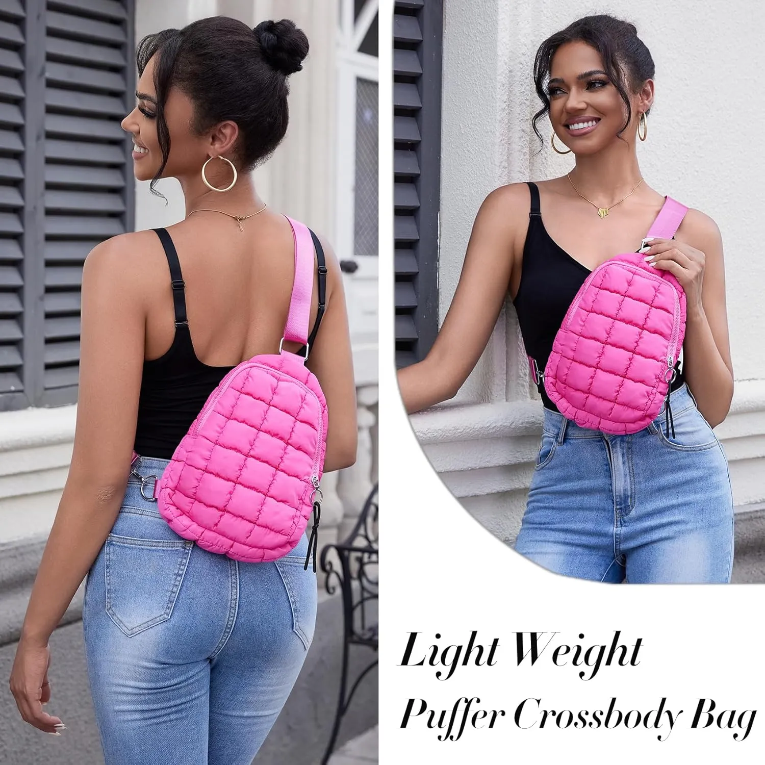Puffer Small Sling Bag for Women Quilted Crossbody Purses Backpack Chest Bag Fanny Packs with Adjustable Strap