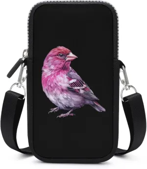 Purple Finch Bird Small Crossbody Bags Cell Phone Bag Wallet Purses with Adjustable Strap for Women Men