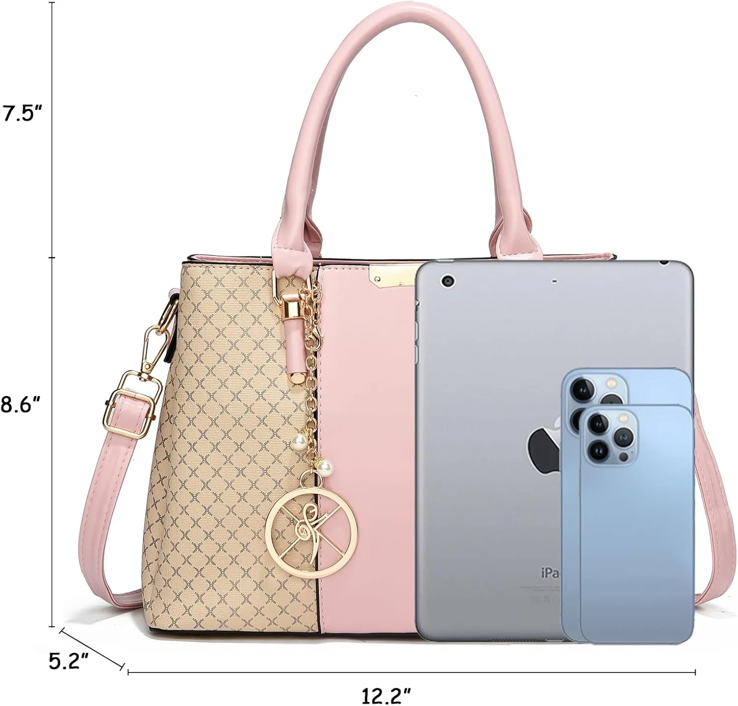 Purse and Handbags for Women, 3 Zip Compartments Tote Bag Designer Shoulder Purse Top Handle Satchel Bags