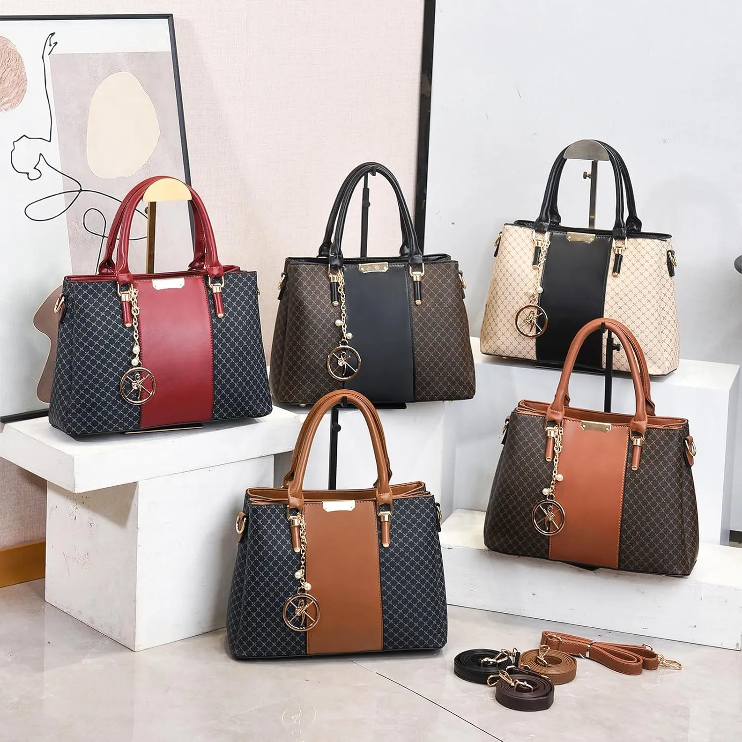 Purse and Handbags for Women, 3 Zip Compartments Tote Bag Designer Shoulder Purse Top Handle Satchel Bags