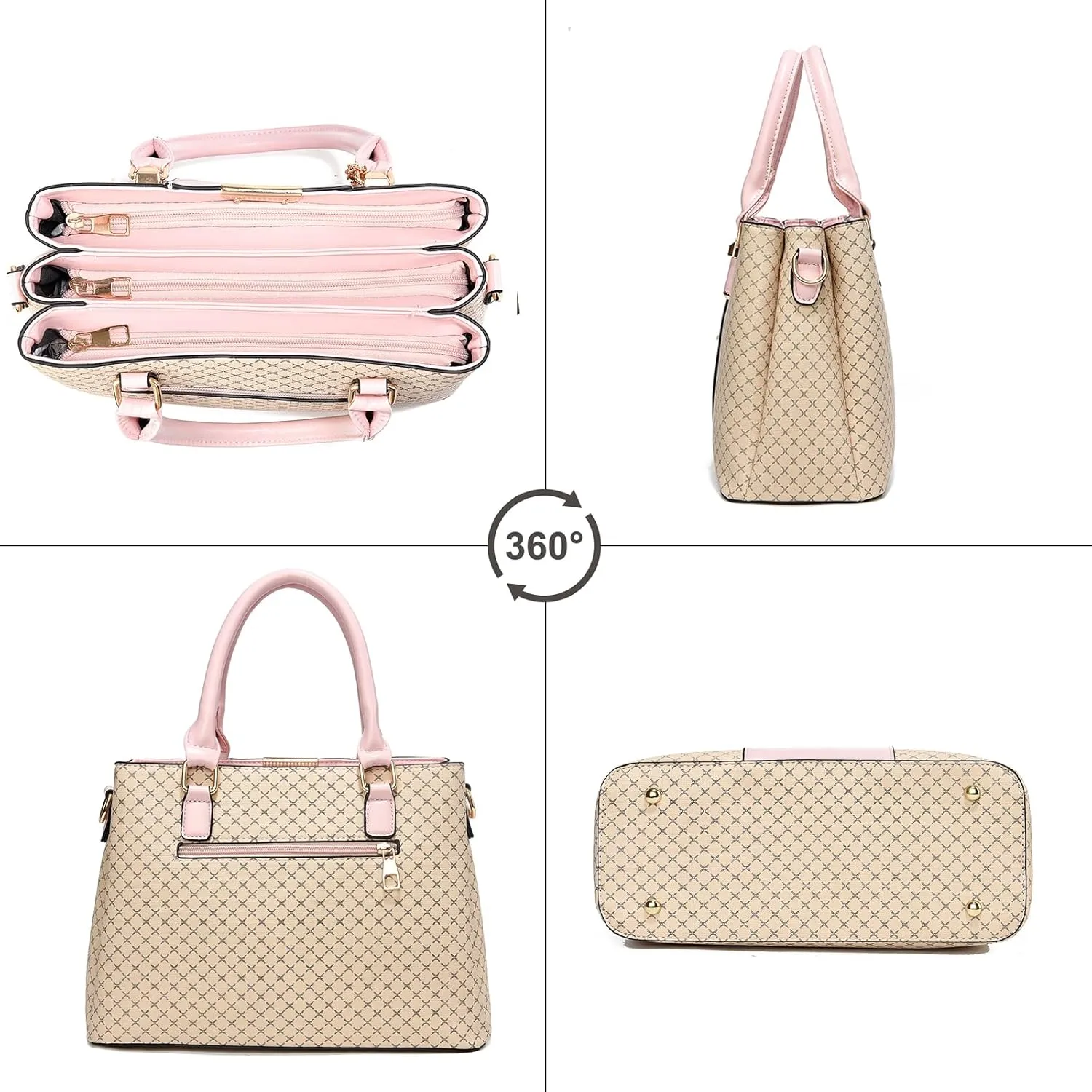 Purse and Handbags for Women, 3 Zip Compartments Tote Bag Designer Shoulder Purse Top Handle Satchel Bags