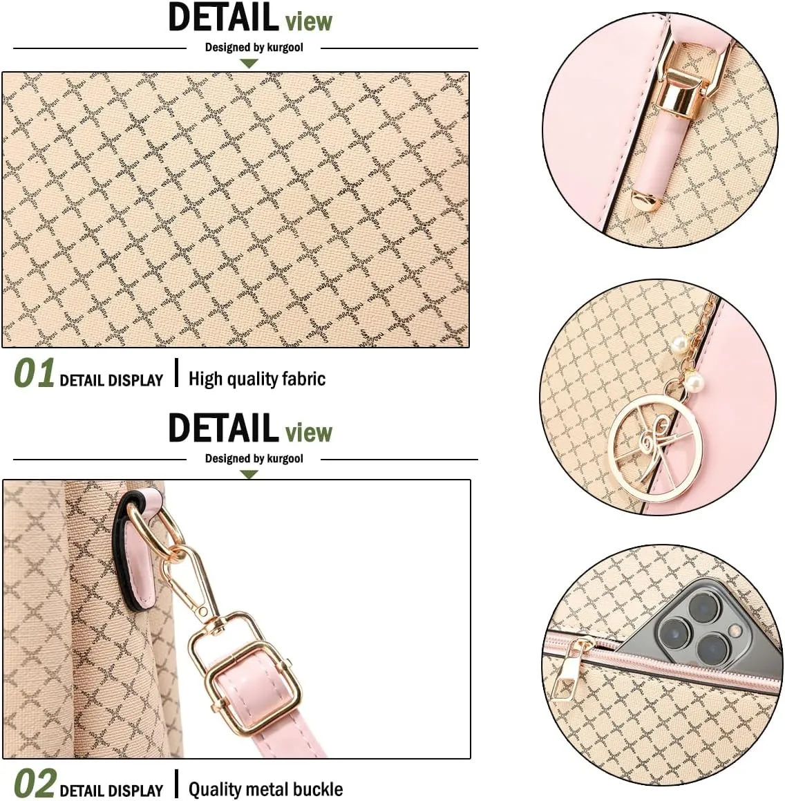 Purse and Handbags for Women, 3 Zip Compartments Tote Bag Designer Shoulder Purse Top Handle Satchel Bags