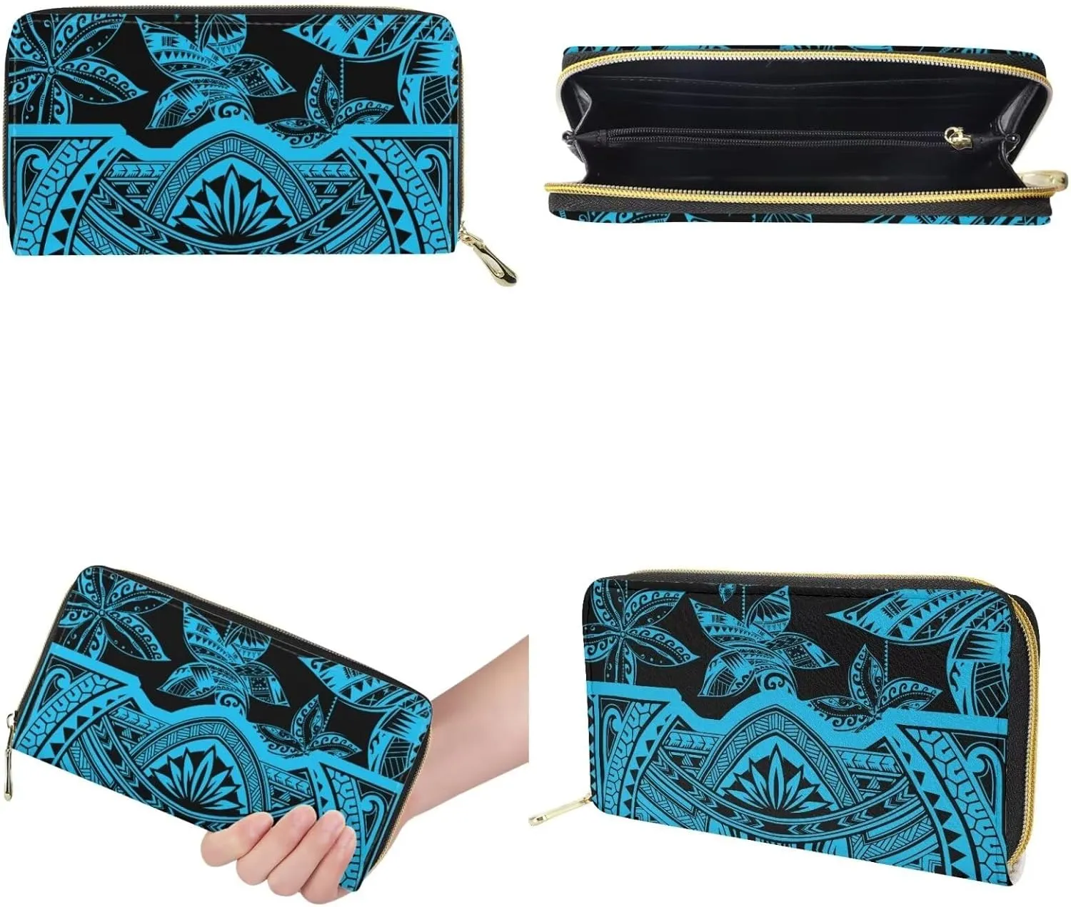 Purse Sets for Women 2Pcs Polynesian Print Large Capacity Tote Handbag Travel Bags Zippered Coin Card Purse Pouch