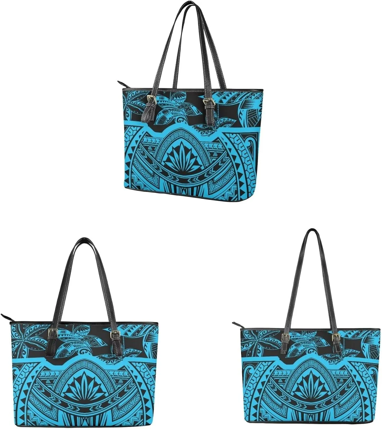 Purse Sets for Women 2Pcs Polynesian Print Large Capacity Tote Handbag Travel Bags Zippered Coin Card Purse Pouch
