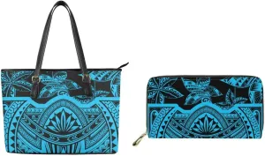 Purse Sets for Women 2Pcs Polynesian Print Large Capacity Tote Handbag Travel Bags Zippered Coin Card Purse Pouch