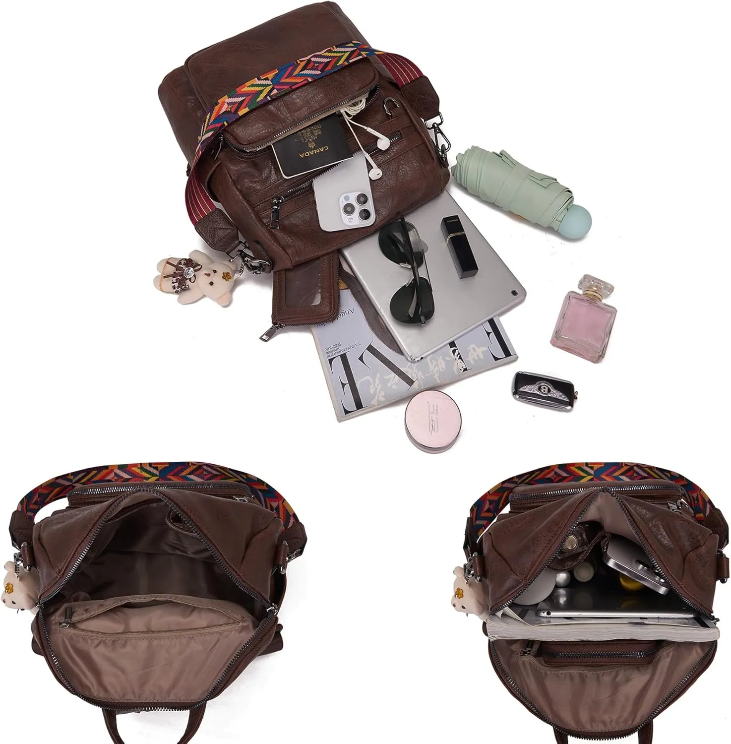 Qiyuer Women's Fashion PU Leather Backpack Purse for Women Designer Ladies Travel Convertible Shoulder Bag DarkBrown