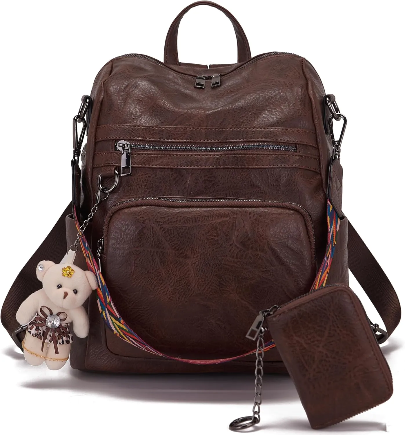 Qiyuer Women's Fashion PU Leather Backpack Purse for Women Designer Ladies Travel Convertible Shoulder Bag DarkBrown