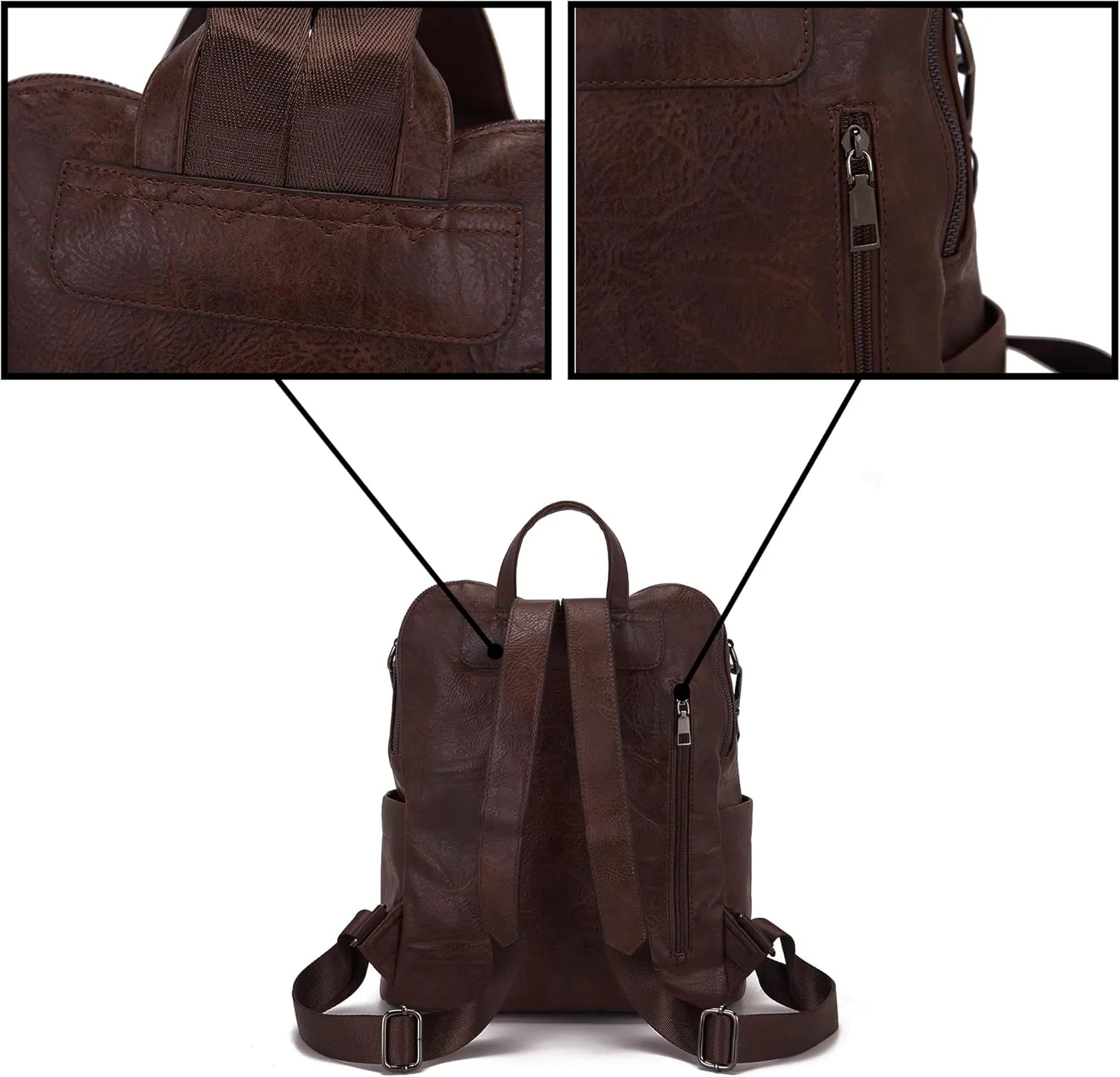 Qiyuer Women's Fashion PU Leather Backpack Purse for Women Designer Ladies Travel Convertible Shoulder Bag DarkBrown