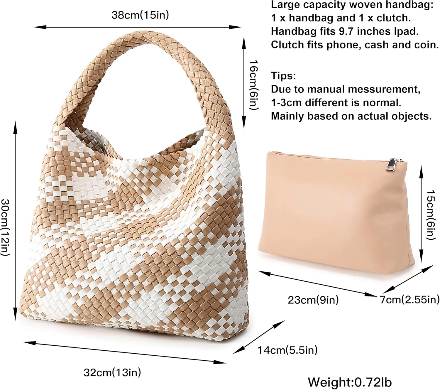 Queenoris Fashion Woven Purse for Women Top-handle Shoulder Bag Soft Summer Hobo Tote Bag
