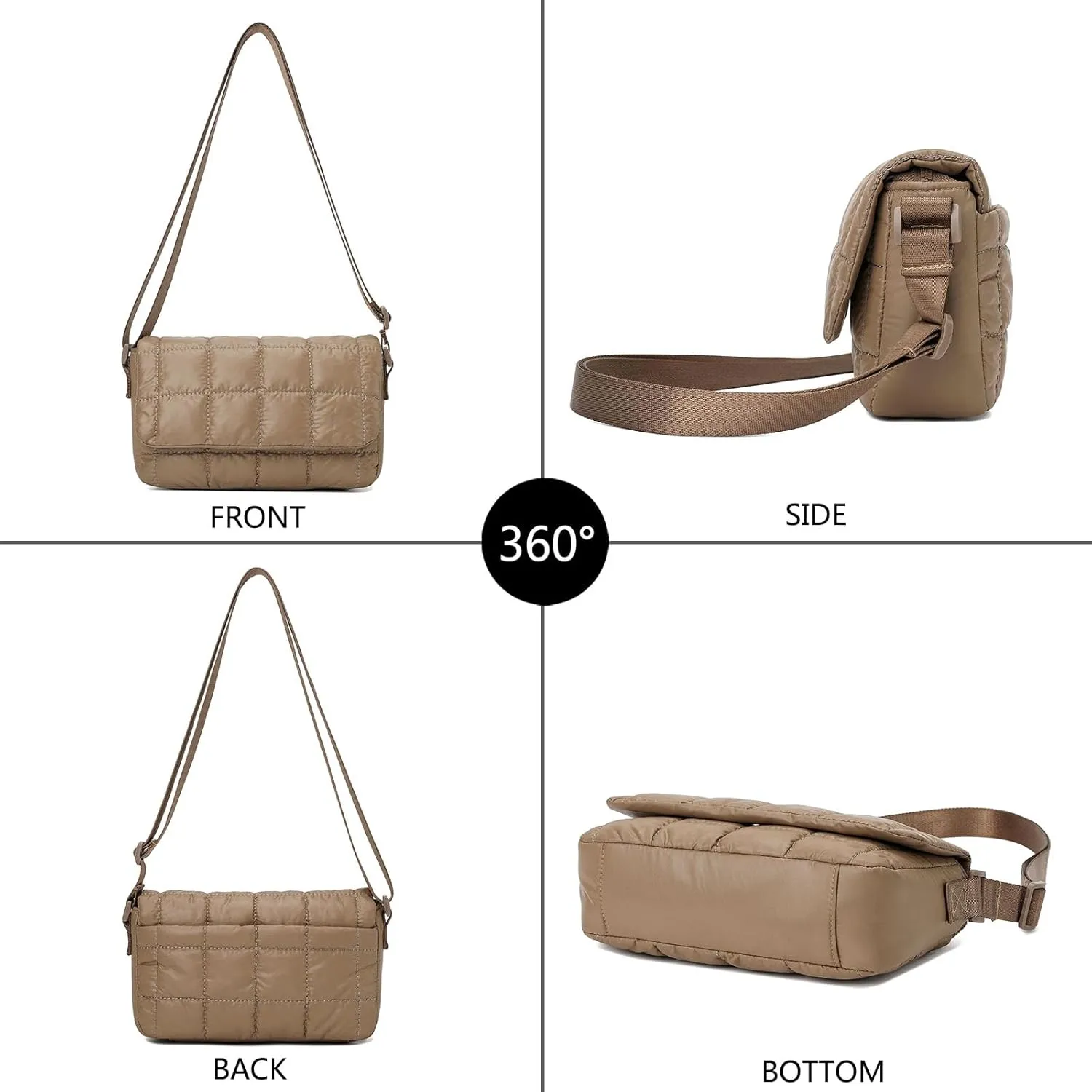 Quilted Crossbody Bags for Women Trendy Flap Saddle Purses Lightweight Nylon Side Shoulder Hand Bag with Adjustable Strap