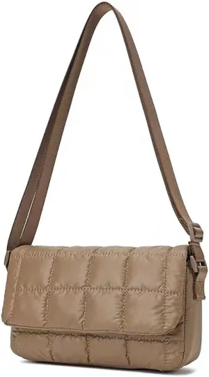 Quilted Crossbody Bags for Women Trendy Flap Saddle Purses Lightweight Nylon Side Shoulder Hand Bag with Adjustable Strap