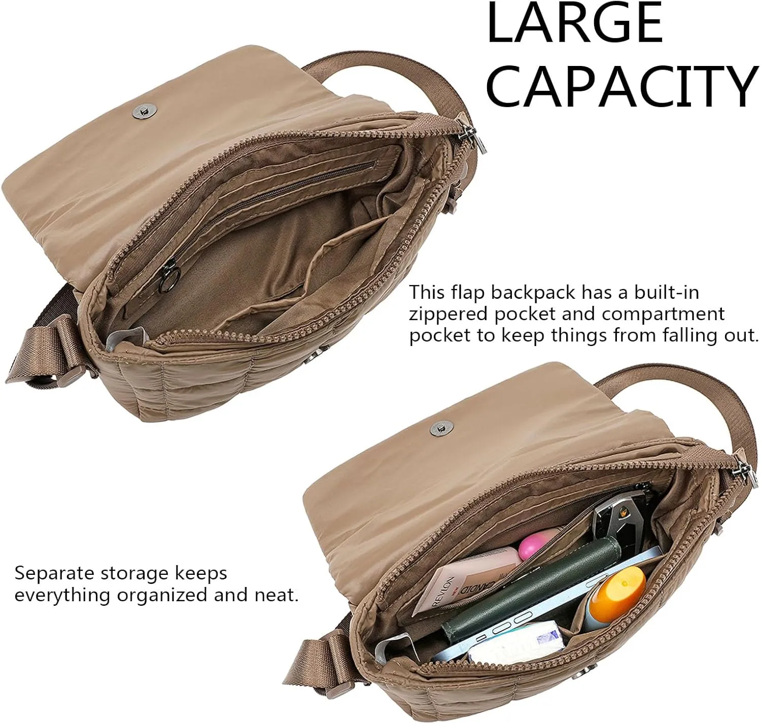 Quilted Crossbody Bags for Women Trendy Flap Saddle Purses Lightweight Nylon Side Shoulder Hand Bag with Adjustable Strap