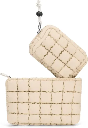 Quilted Makeup Bag and Zip Card Pouch Key Chain Puffer Cosmetic Bag Travel Cute Makeup Bag Organizer Mini Coin Purse