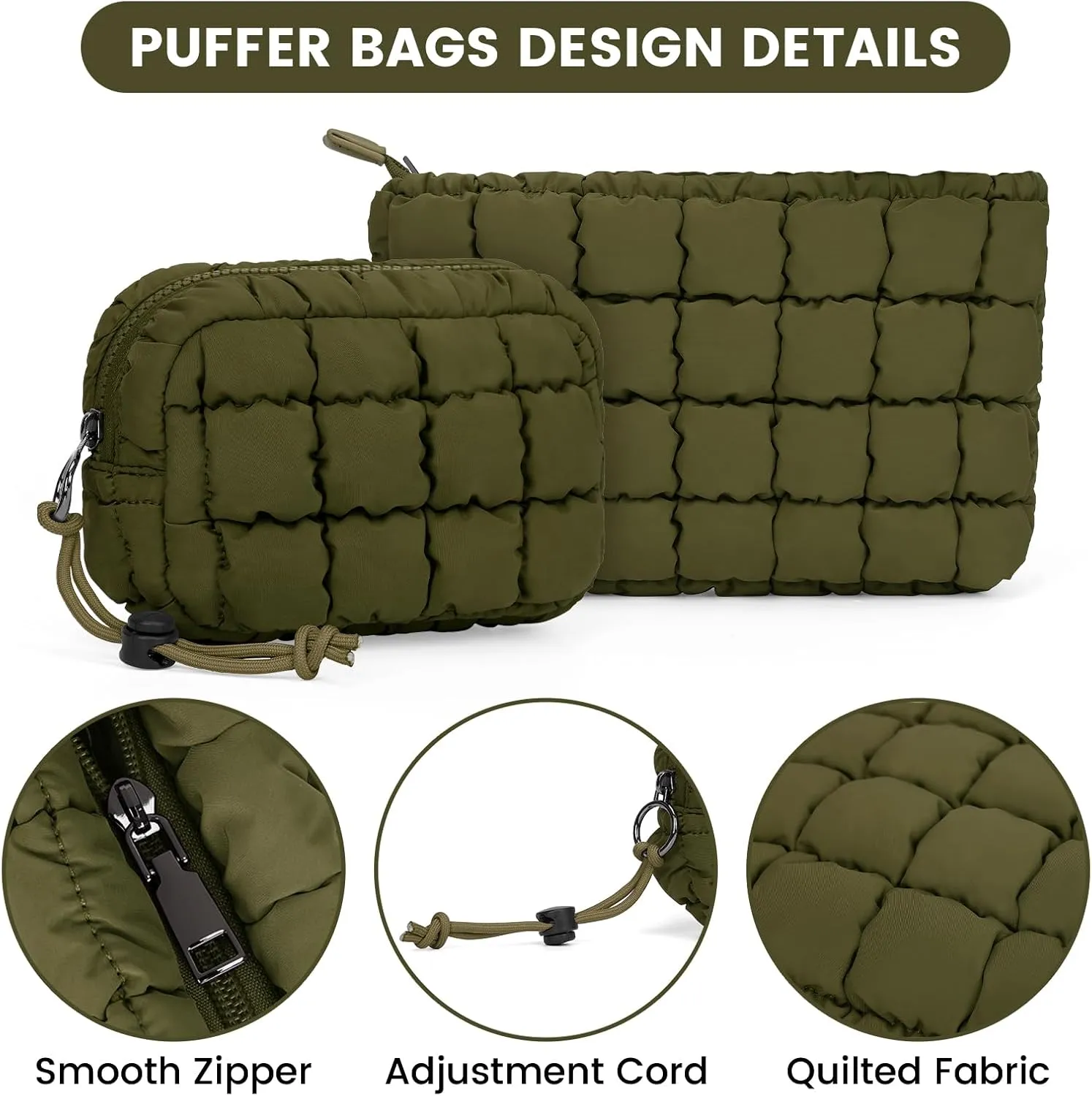 Quilted Makeup Bag and Zip Card Pouch Key Chain Puffer Cosmetic Bag Travel Cute Makeup Bag Organizer Mini Coin Purse