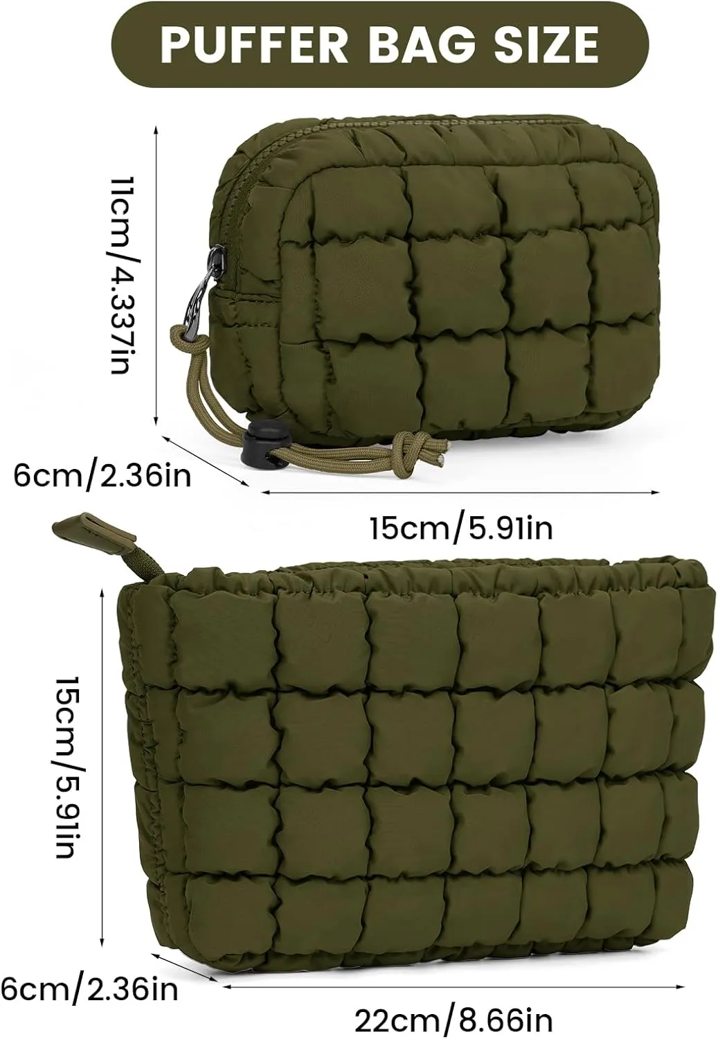 Quilted Makeup Bag and Zip Card Pouch Key Chain Puffer Cosmetic Bag Travel Cute Makeup Bag Organizer Mini Coin Purse
